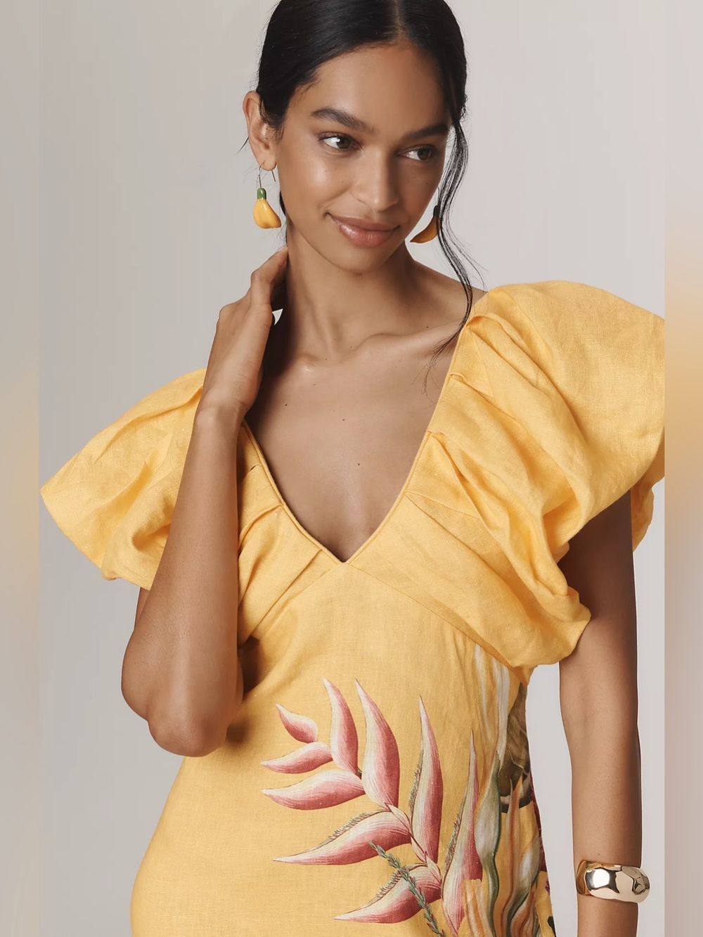 New Anthropologie Farm Rio V-Neck Linen Midi Dress Size L - Picture 3 of 9
